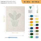 Teal Pot Leaves punch needle kit, 16 × 20 in (40 × 50 cm): canvas size and kit contents