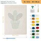 Teal Pot Leaves punch needle kit, 24 × 32 in (60 × 80 cm): canvas size and kit contents