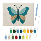 Teal Sand Butterfly punch needle kit: finished canvas with threads, punch needle and threader