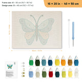 Teal Sand Butterfly punch needle kit, 16 × 20 in (40 × 50 cm): canvas size and kit contents