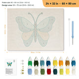 Teal Sand Butterfly punch needle kit, 24 × 32 in (60 × 80 cm): canvas size and kit contents