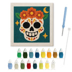 Teal Sugar Skull punch needle kit: finished canvas with threads, punch needle and threader