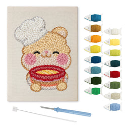 Teddy Bear Chef punch needle kit: finished canvas with threads, punch needle and threader