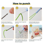 Six steps showing how to thread and use the punch needle