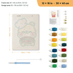 Teddy Bear Chef punch needle kit, 12 × 16 in (30 × 40 cm): canvas size and kit contents