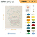 Teddy Bear Chef punch needle kit, 16 × 20 in (40 × 50 cm): canvas size and kit contents