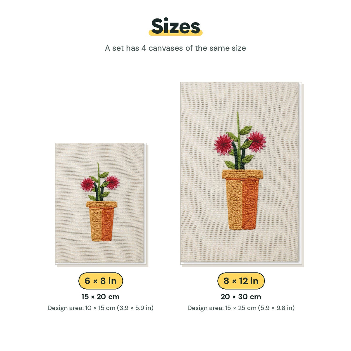 Size chart for the two mini canvas sizes: 6 x 8 in and 8 x 12 in