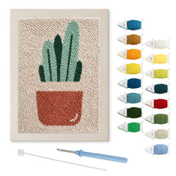 Terracotta Cactus Pot punch needle kit: finished canvas with threads, punch needle and threader
