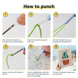 Six steps showing how to thread and use the punch needle