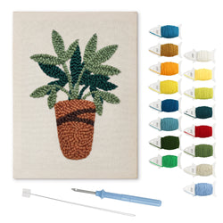 Terracotta Leafy Plant punch needle kit: finished canvas with threads, punch needle and threader