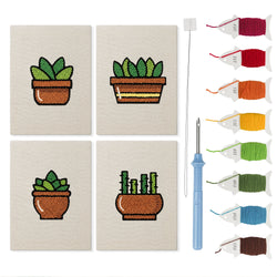 Terracotta Succulents mini punch needle kit set: four finished canvases with threads, punch needle and threader