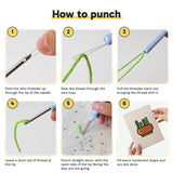 Six steps showing how to thread and use the punch needle