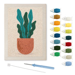Terracotta Wavy Leaves punch needle kit: finished canvas with threads, punch needle and threader