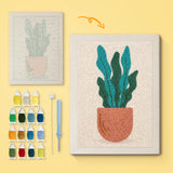 Terracotta Wavy Leaves canvas before and after punching, with the threads and tools