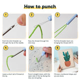 Six steps showing how to thread and use the punch needle