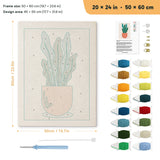 Terracotta Wavy Leaves punch needle kit, 20 × 24 in (50 × 60 cm): canvas size and kit contents