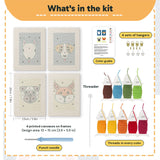 What is in the Terrier and Fox set: 4 printed canvases, punch needle, threader, threads, color guide and 4 sets of hangers (6 × 8 in (15 × 20 cm) each)