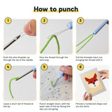 Six steps showing how to thread and use the punch needle