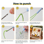 Six steps showing how to thread and use the punch needle