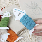 Numbered thread bobbins from a punch needle kit