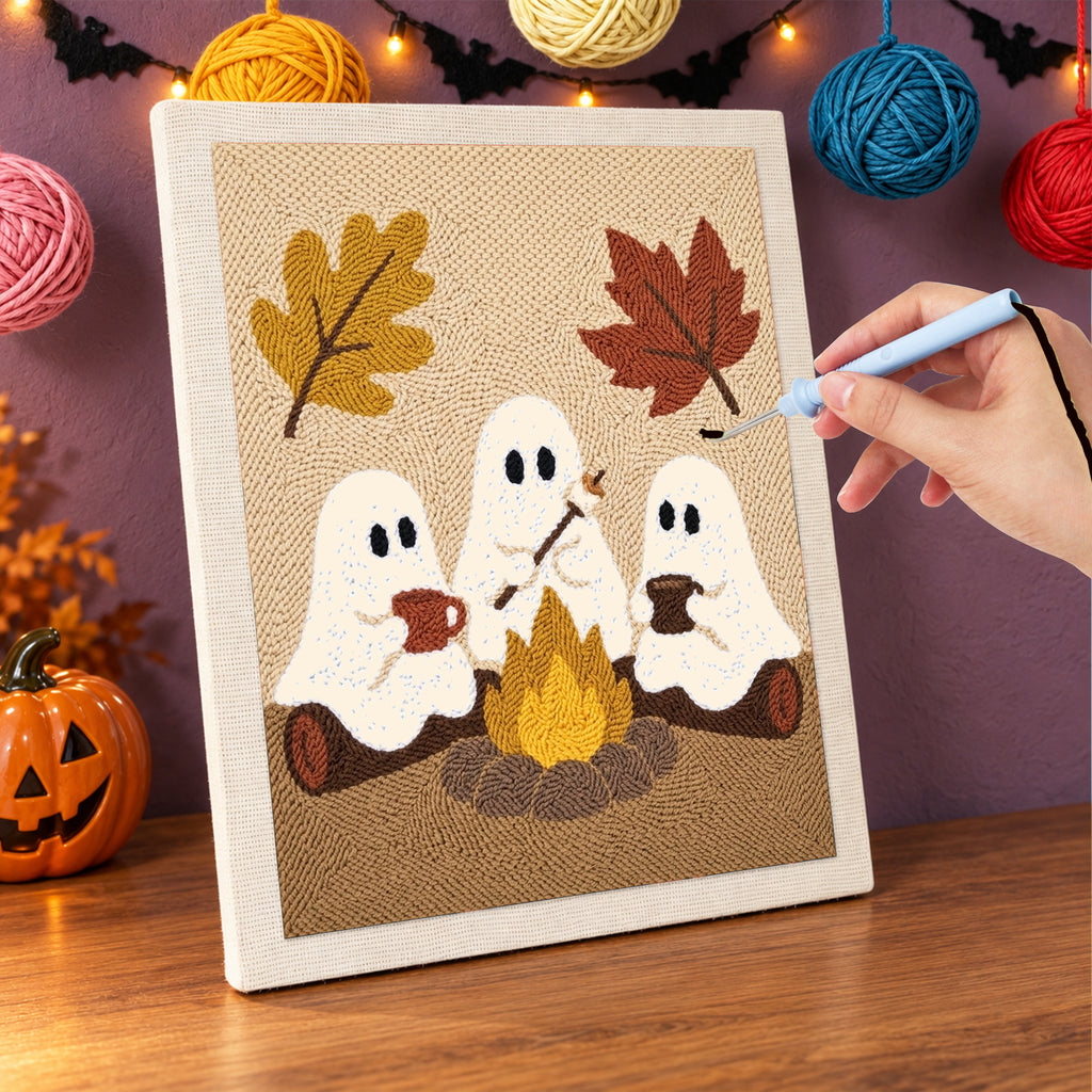 Punching the Three Ghosts by the Fire design with the punch needle