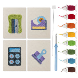Tidy Desk Tools mini punch needle kit set: four finished canvases with threads, punch needle and threader