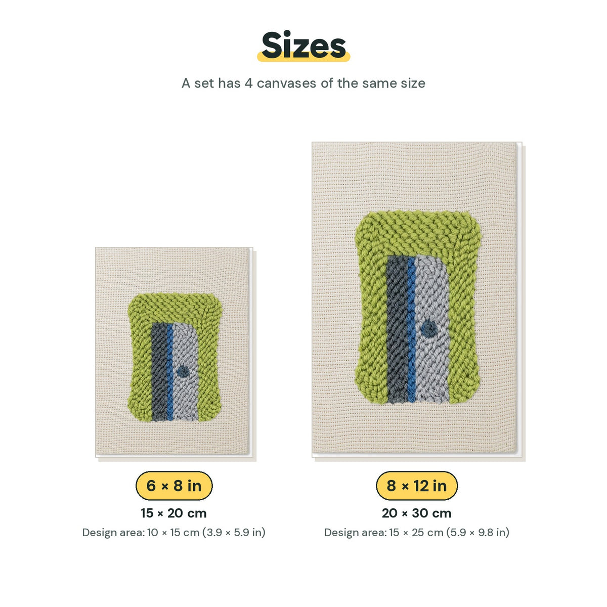 Size chart for the two mini canvas sizes: 6 x 8 in and 8 x 12 in