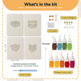 What is in the Tiger Cub Faces set: 4 printed canvases, punch needle, threader, threads, color guide and 4 sets of hangers (6 × 8 in (15 × 20 cm) each)