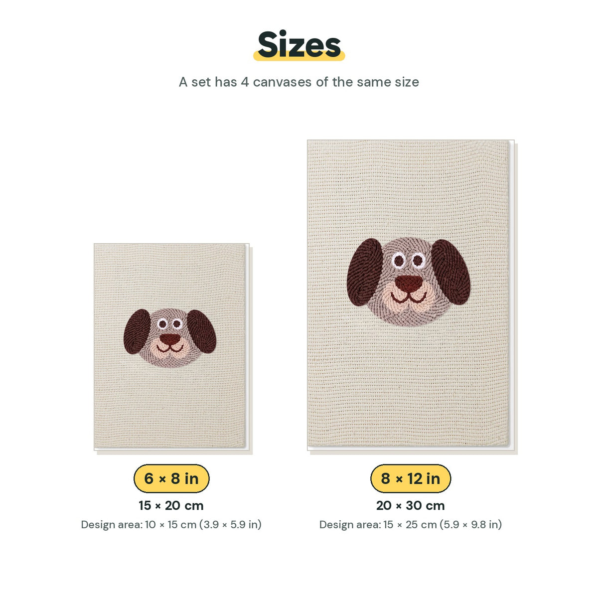 Size chart for the two mini canvas sizes: 6 x 8 in and 8 x 12 in