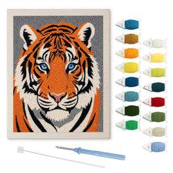 Tiger Face punch needle kit: finished canvas with threads, punch needle and threader