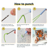 Six steps showing how to thread and use the punch needle