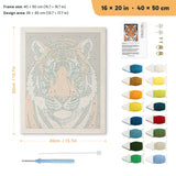 Tiger Face punch needle kit, 16 × 20 in (40 × 50 cm): canvas size and kit contents