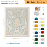 Tiger Face punch needle kit, 20 × 24 in (50 × 60 cm): canvas size and kit contents