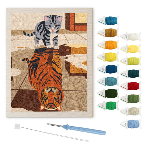 Tiger Reflection punch needle kit: finished canvas with threads, punch needle and threader
