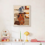 Finished Tiger Reflection punch needle canvas on a wall