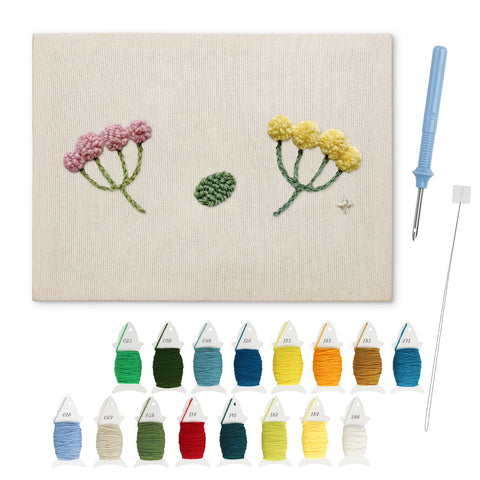 Tiny Wildflower Sprigs punch needle kit: finished canvas with threads, punch needle and threader