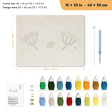 Tiny Wildflower Sprigs punch needle kit, 16 × 20 in (40 × 50 cm): canvas size and kit contents