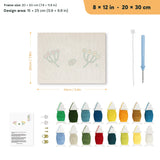 Tiny Wildflower Sprigs punch needle kit, 8 × 12 in (20 × 30 cm): canvas size and kit contents