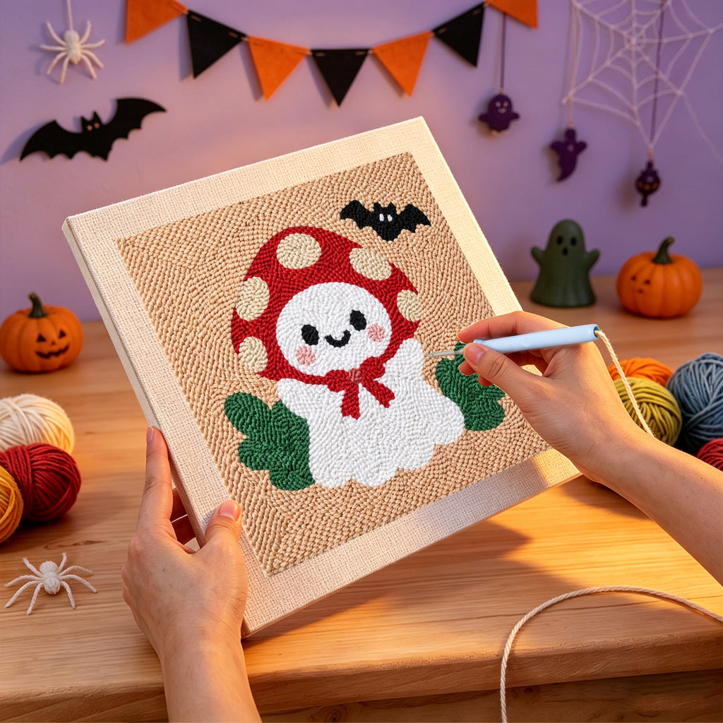 Punching the Toadstool Ghost design with the punch needle