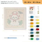 Toadstool Ghost punch needle kit, 20 × 20 in (50 × 50 cm): canvas size and kit contents
