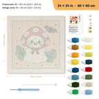 Toadstool Ghost punch needle kit, 24 × 24 in (60 × 60 cm): canvas size and kit contents