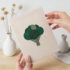 Hand holding a finished Tomato and Broccoli mini canvas