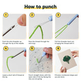 Six steps showing how to thread and use the punch needle