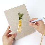 Punching a Tomato and Leek mini canvas with the punch needle