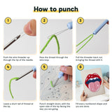 Six steps showing how to thread and use the punch needle