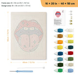 Tongue Out Lips punch needle kit, 16 × 20 in (40 × 50 cm): canvas size and kit contents