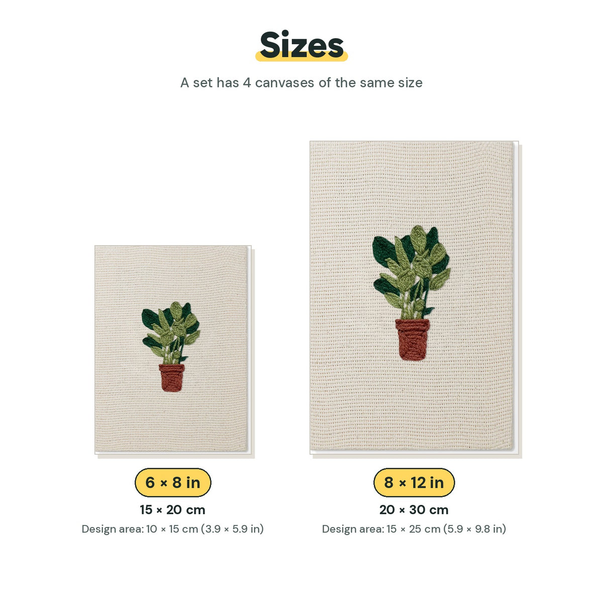 Size chart for the two mini canvas sizes: 6 x 8 in and 8 x 12 in
