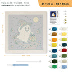 Trick-or-Treat Ghost punch needle kit, 24 × 24 in (60 × 60 cm): canvas size and kit contents