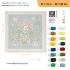 Trick-or-Treat Toadstools punch needle kit, 24 × 24 in (60 × 60 cm): canvas size and kit contents