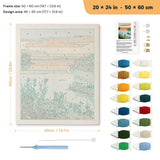 Tulip Lake Sunset punch needle kit, 20 × 24 in (50 × 60 cm): canvas size and kit contents
